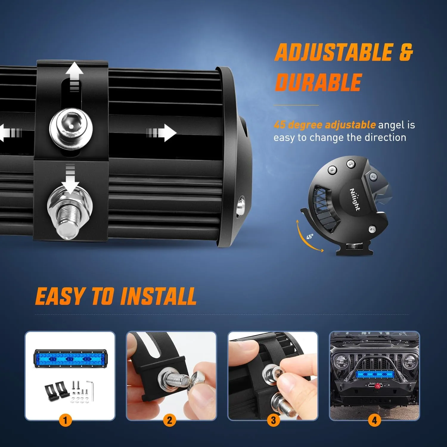 12 Inch 240W 30000LM Blue Triple Row Spot/Flood Led Light Bar