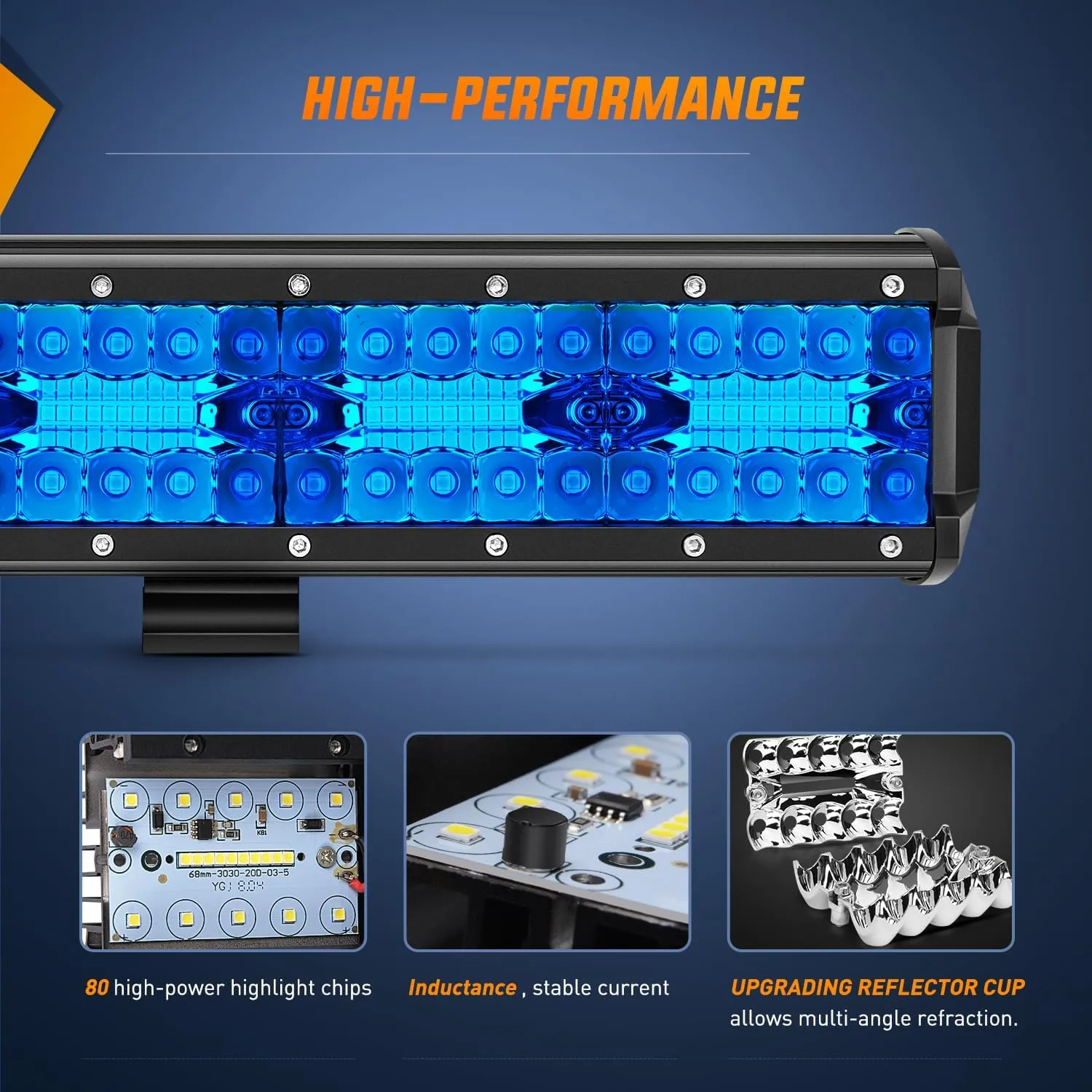 12 Inch 240W 30000LM Blue Triple Row Spot/Flood Led Light Bar