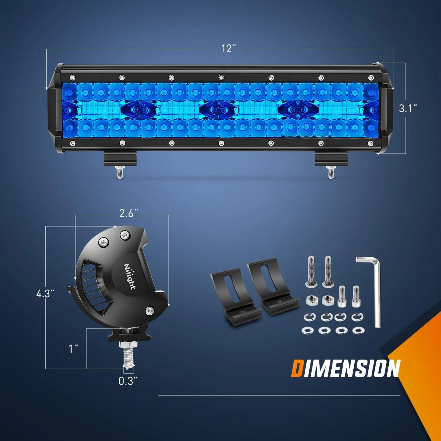 12 Inch 240W 30000LM Blue Triple Row Spot/Flood Led Light Bar