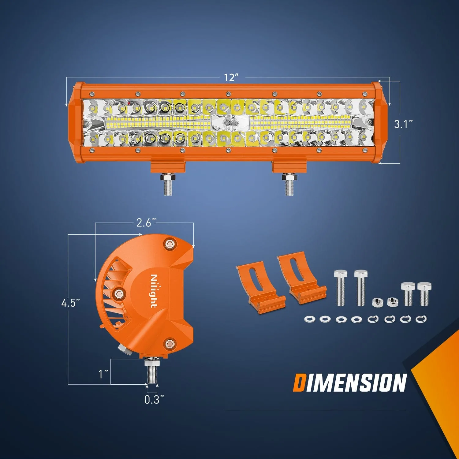 12 Inch 300W Spot Flood Combo Orange Case Led Light Bar