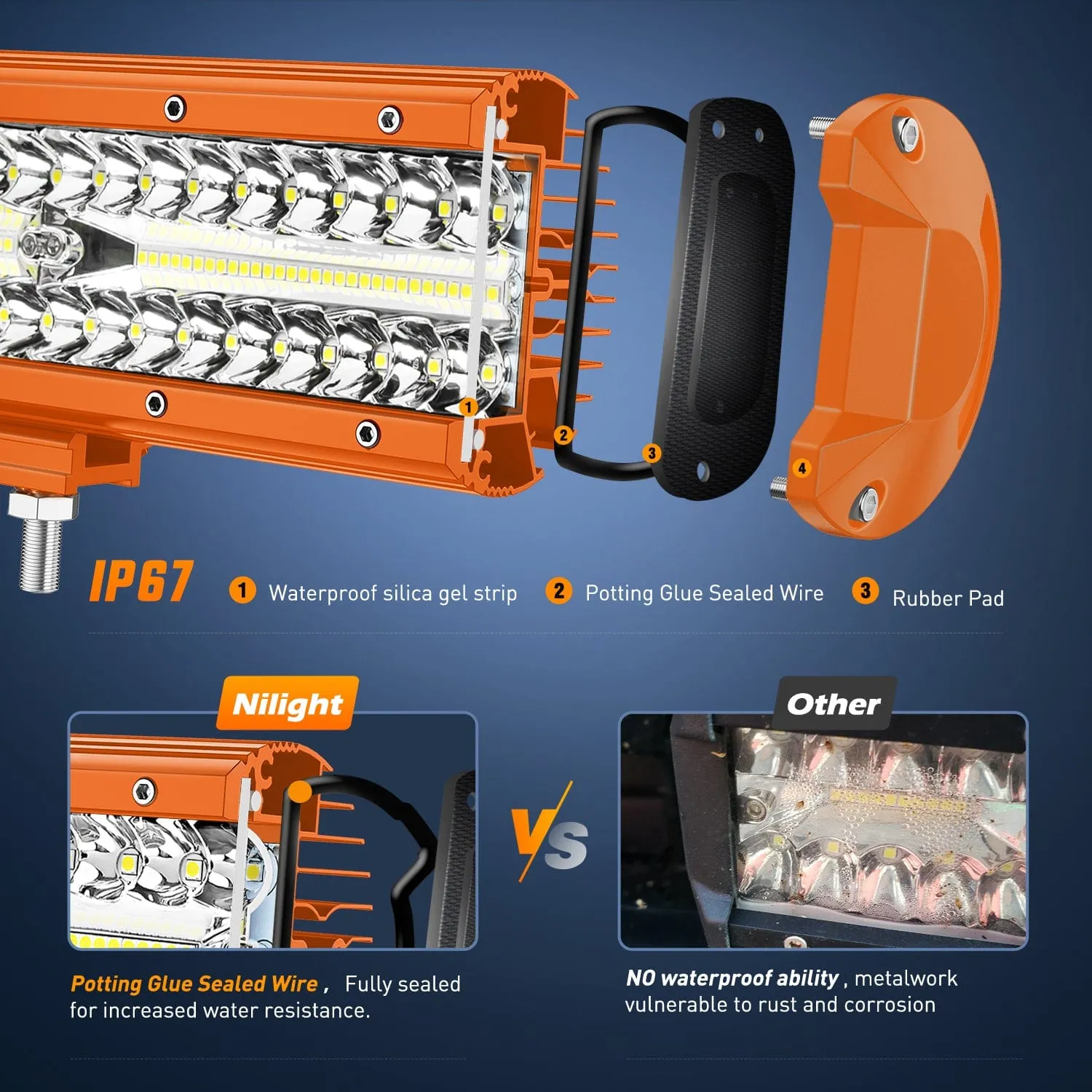 12 Inch 300W Spot Flood Combo Orange Case Led Light Bar