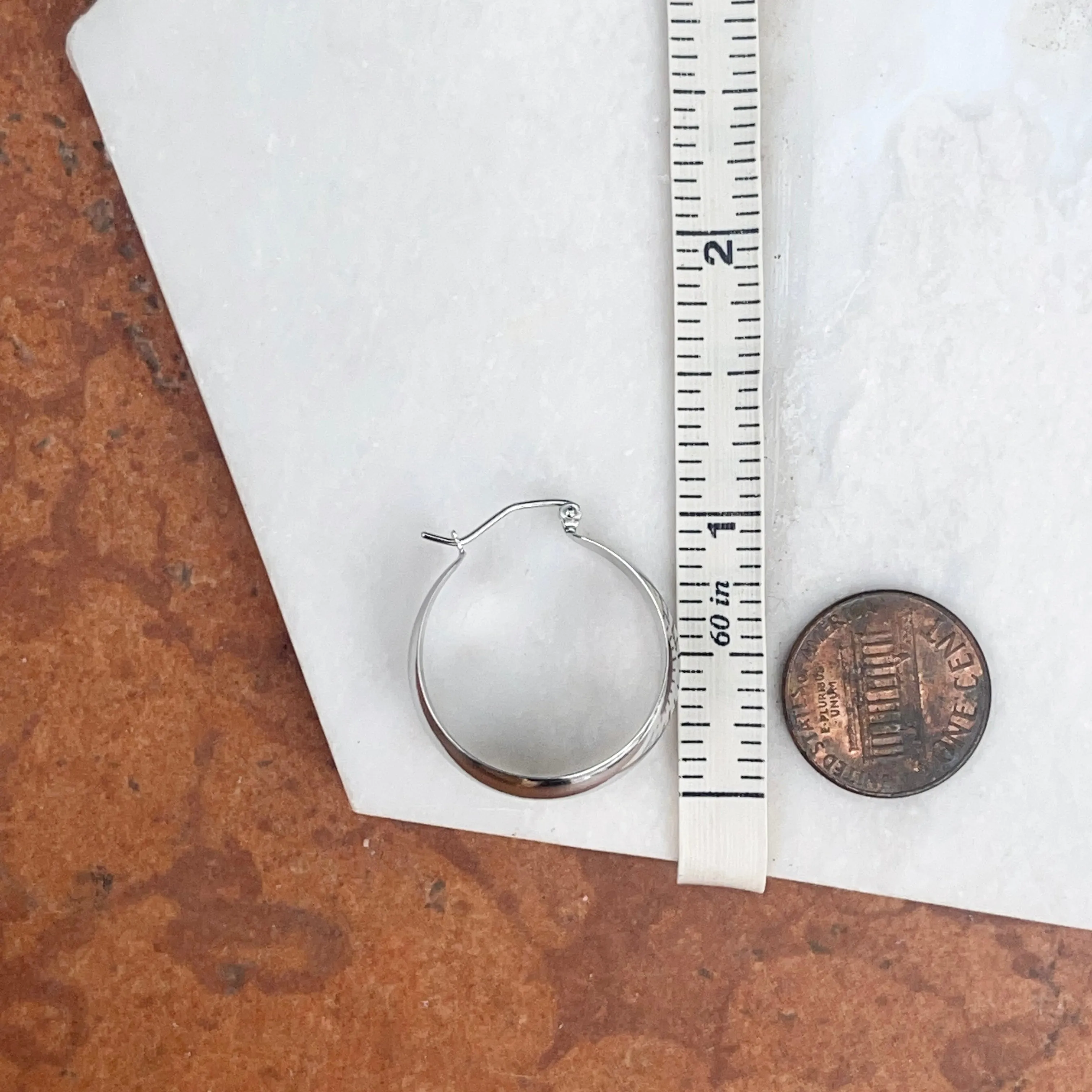 14KT White Gold Chunky Tapered Round Hoop Earrings 27mm