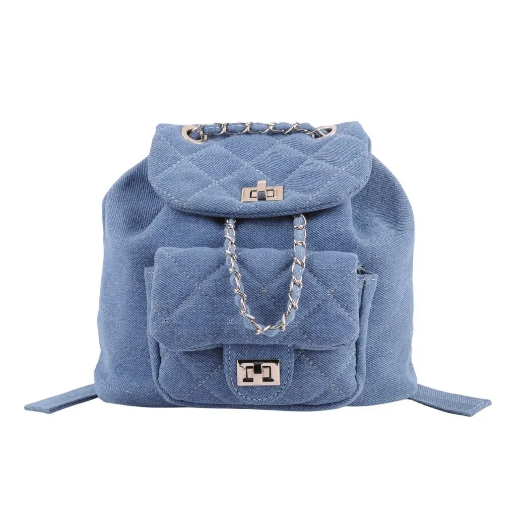 1502 - Quilted Mini Backpack with Chain