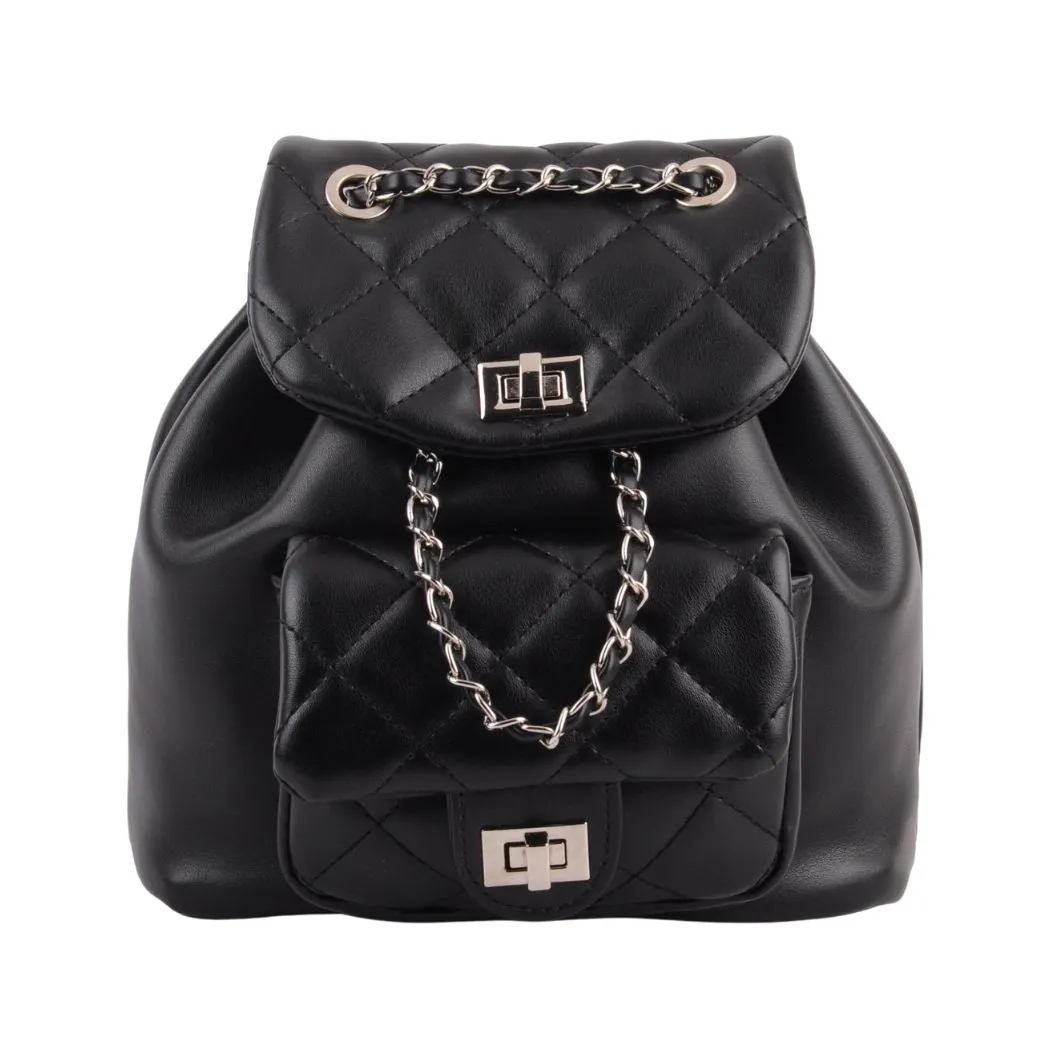 1502 - Quilted Mini Backpack with Chain