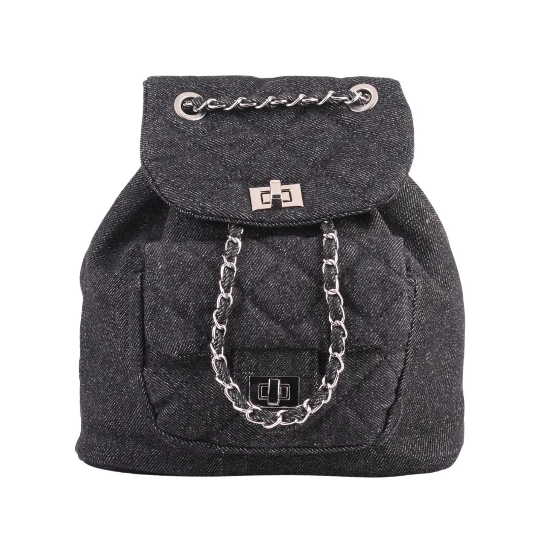 1502 - Quilted Mini Backpack with Chain