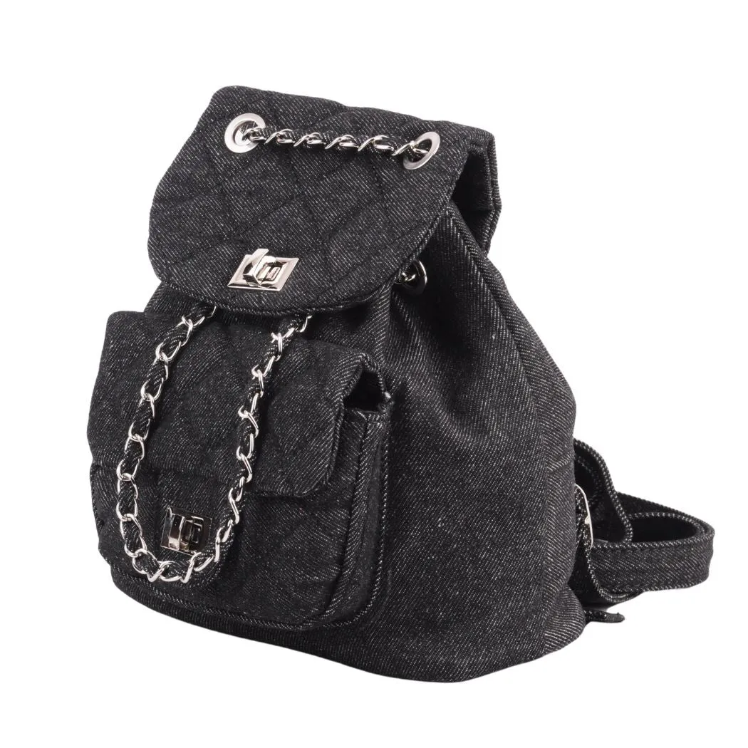 1502 - Quilted Mini Backpack with Chain