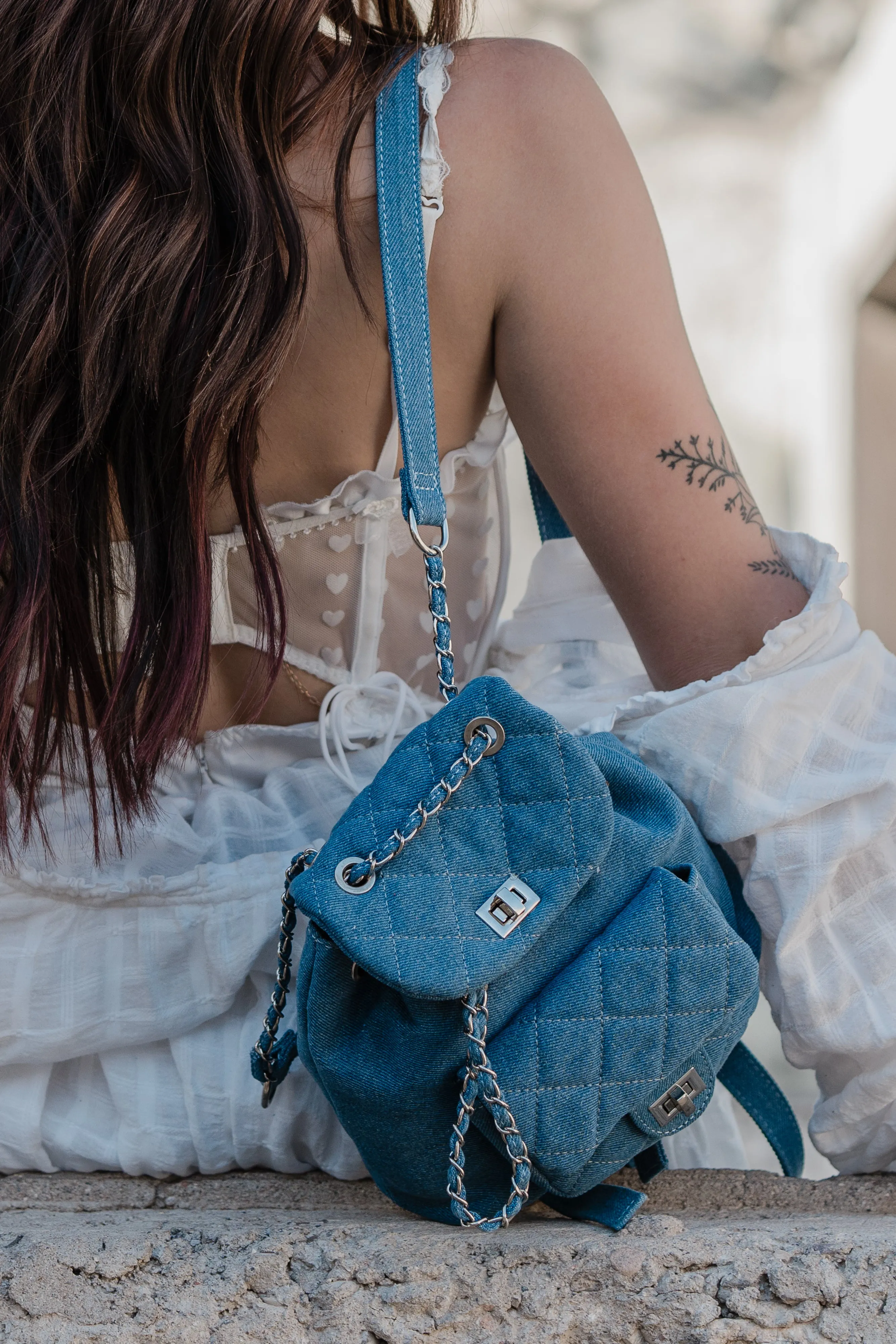 1502 - Quilted Mini Backpack with Chain