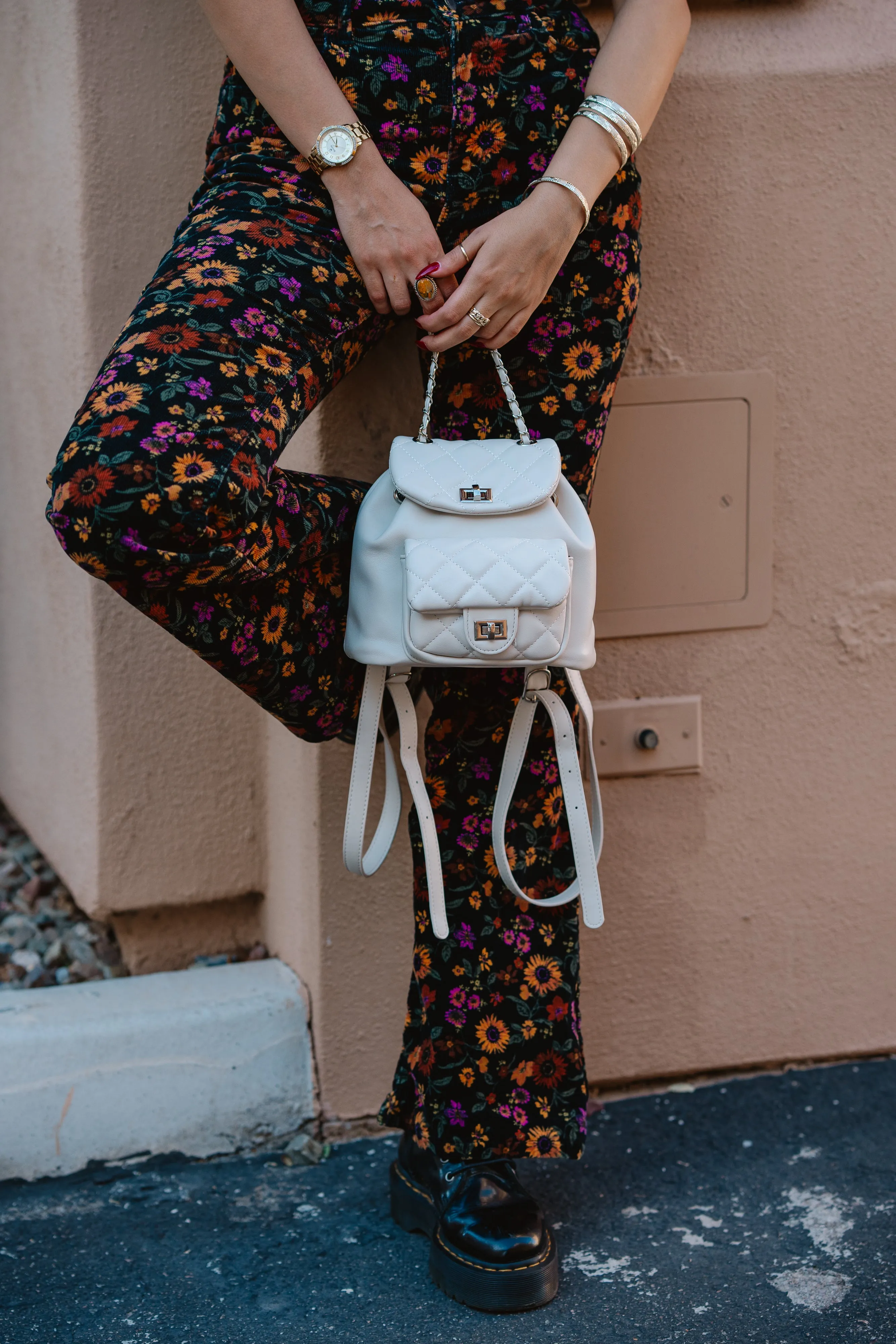 1502 - Quilted Mini Backpack with Chain