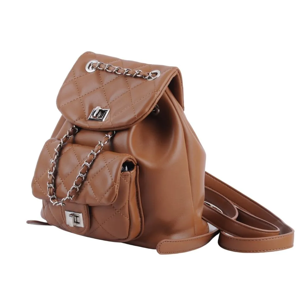 1502 - Quilted Mini Backpack with Chain