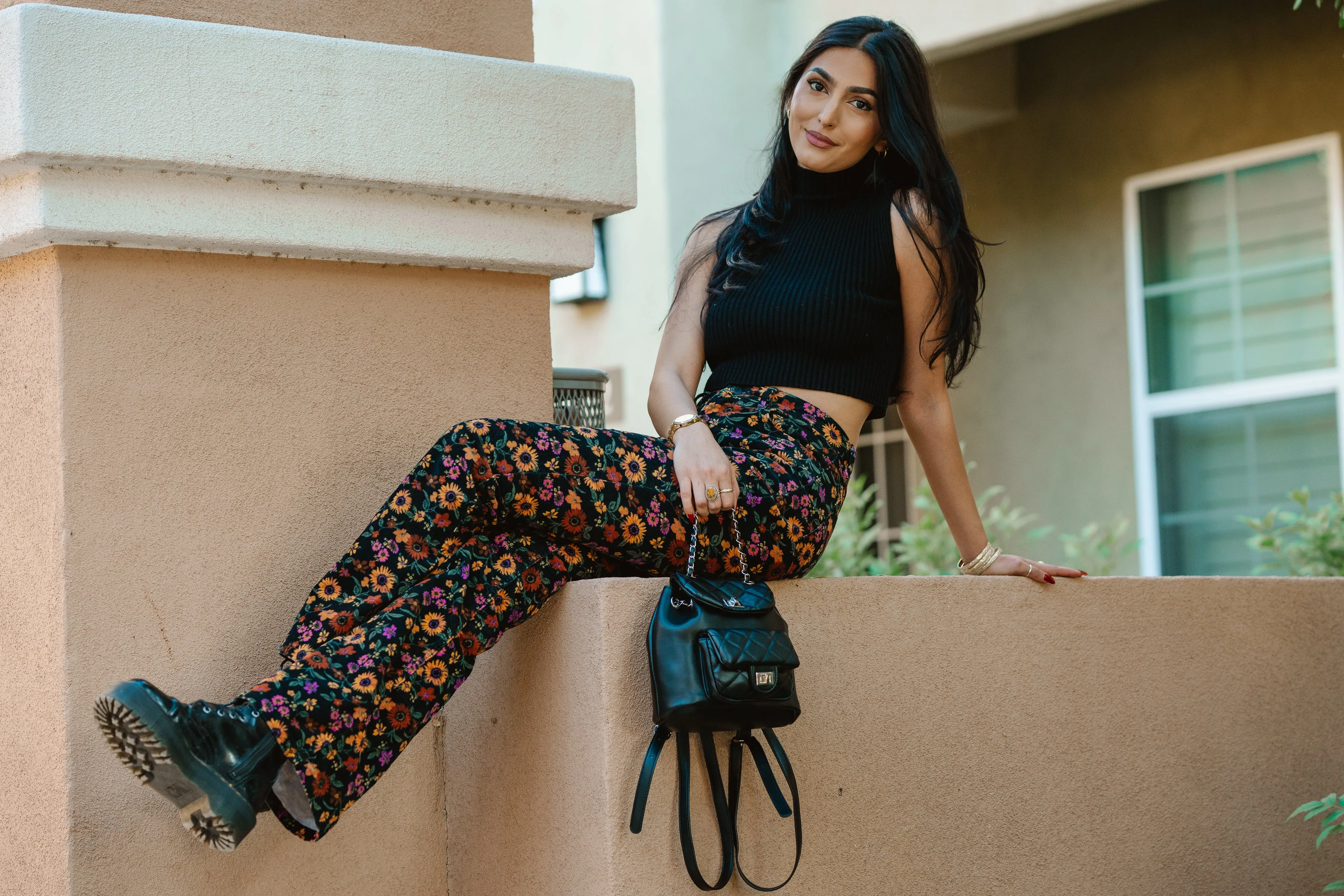 1502 - Quilted Mini Backpack with Chain