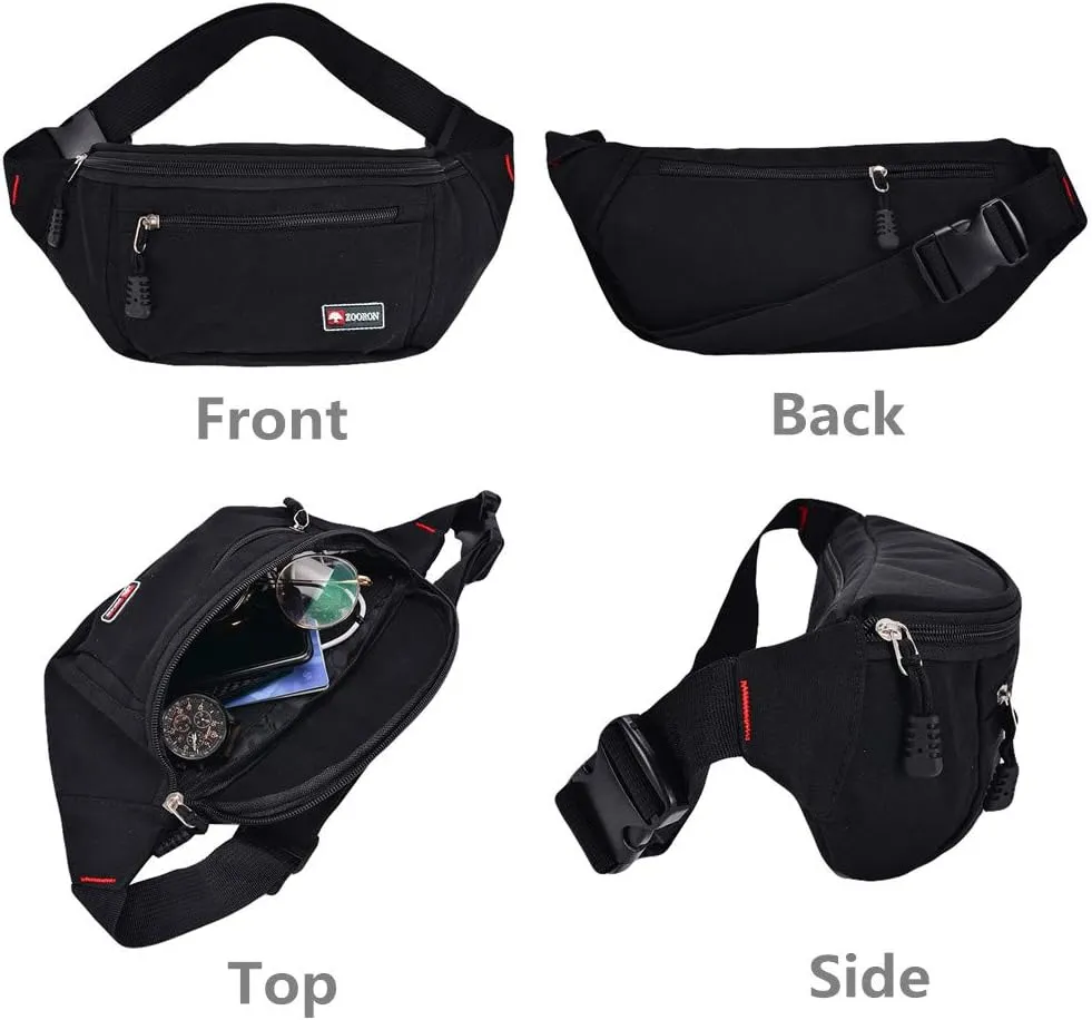 2 Packs Fanny Packs for Men and Women, Water Resistant Sports Waist Pack Bag Hip Bum Bag for Travel Hiking Running (Black   Light Blue)