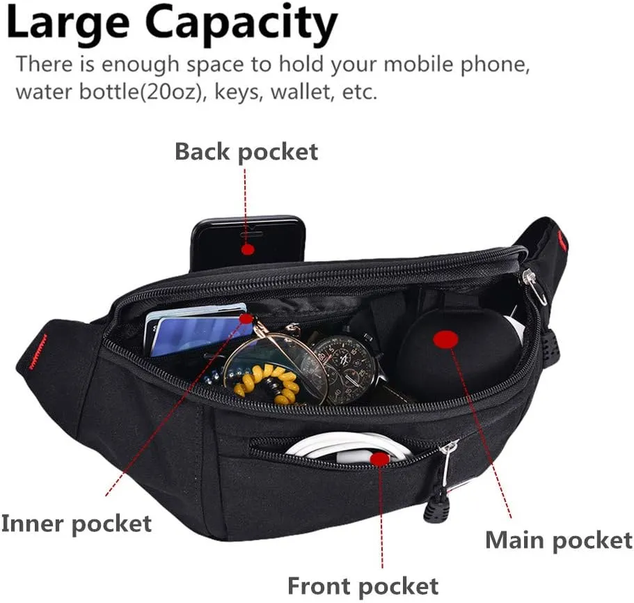 2 Packs Fanny Packs for Men and Women, Water Resistant Sports Waist Pack Bag Hip Bum Bag for Travel Hiking Running (Black   Light Blue)