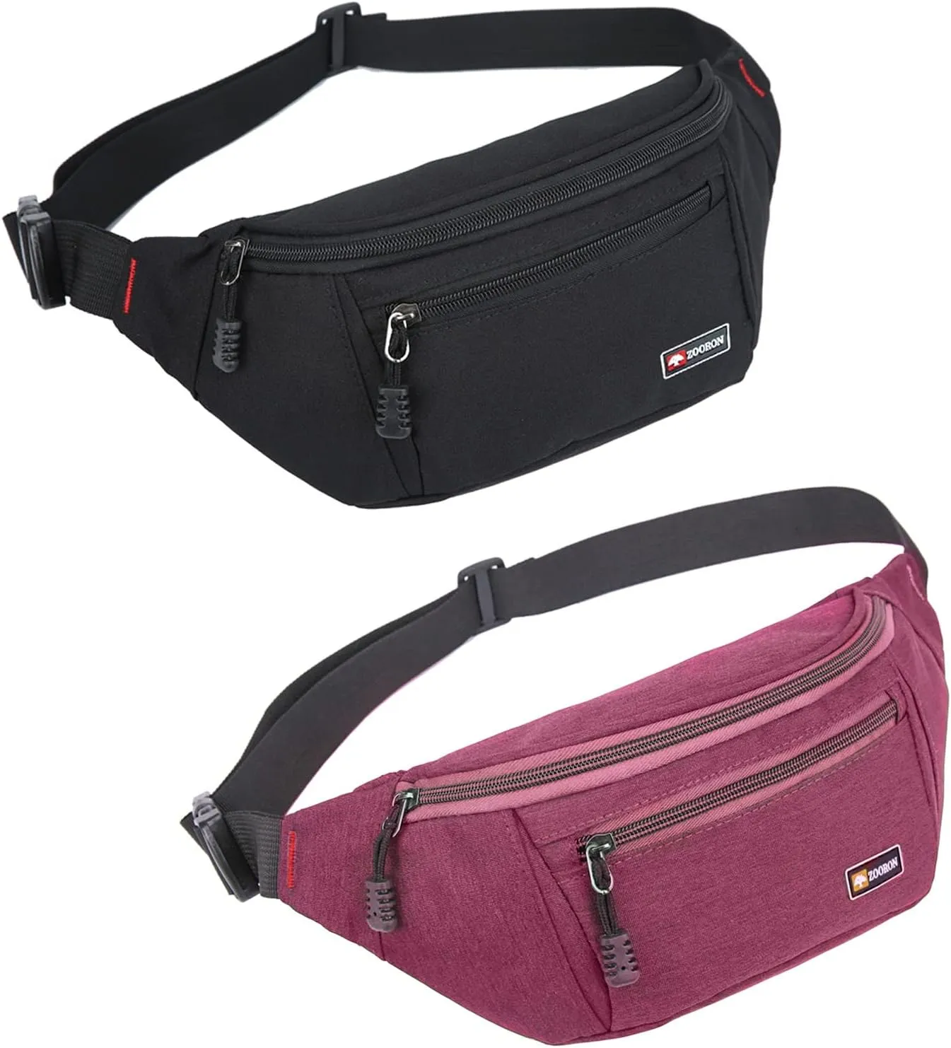 2 Packs Fanny Packs for Men and Women, Water Resistant Sports Waist Pack Bag Hip Bum Bag for Travel Hiking Running