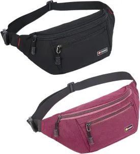 2 Packs Fanny Packs for Men and Women, Water Resistant Sports Waist Pack Bag Hip Bum Bag for Travel Hiking Running