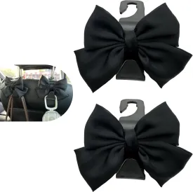 2 PCS Car Seat Headrest Hooks - Cute Bow Design Purse & Bag Storage Hooks, Multi-functional Decorative Accessory, Fits Most Cars (Black)