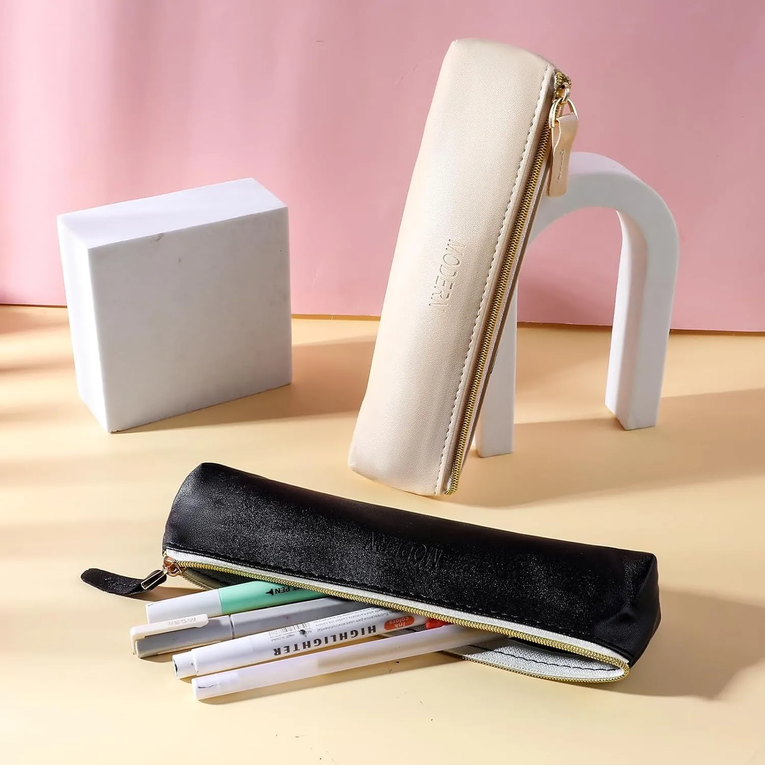 2pcs Mini cosmetic bag for purse small leather pouch small make up bag with Zipper Portable Small Cosmetic Organizer for Women and Girls, black beige, 579067_1_nDh6KXy23