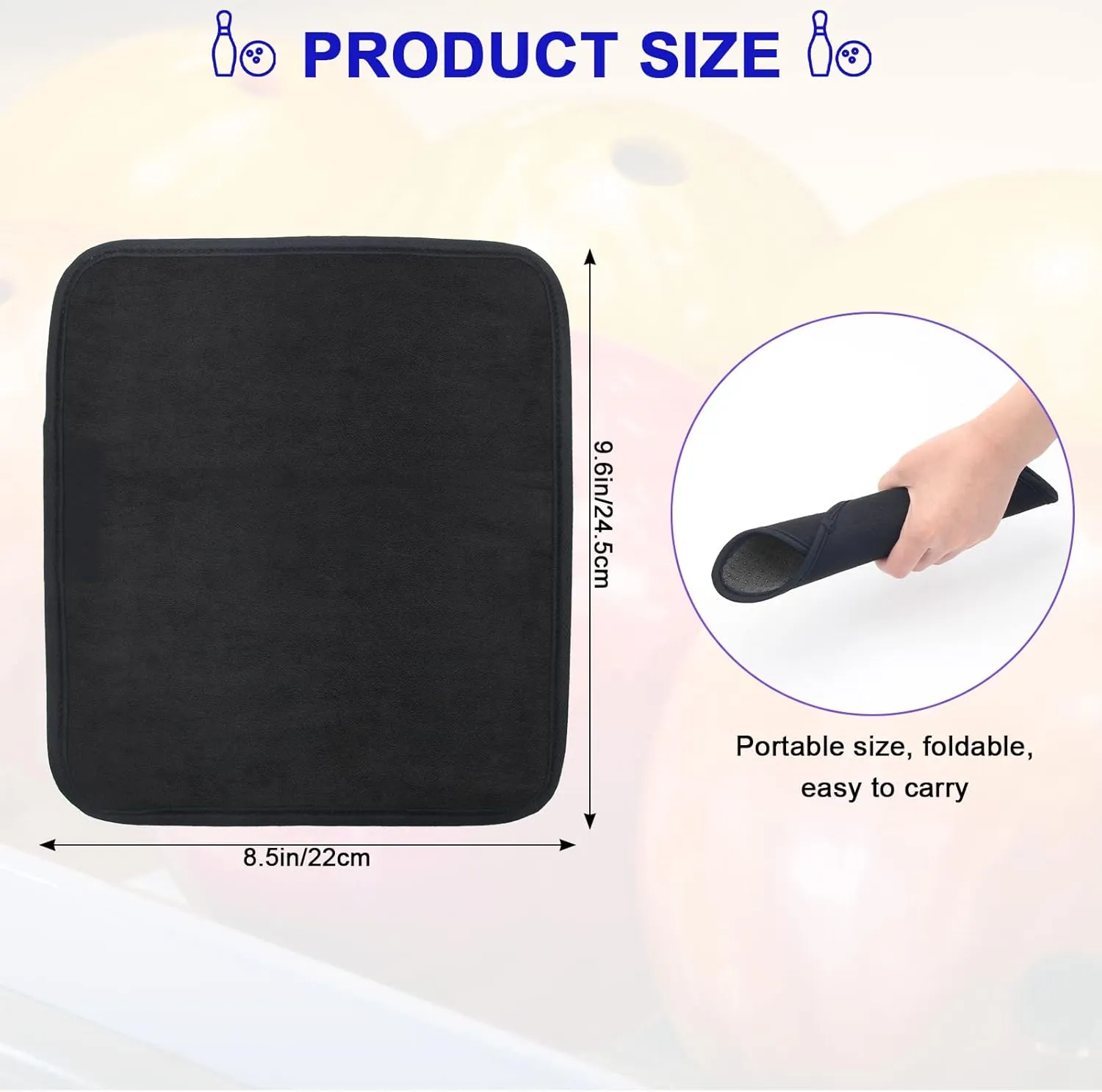 3 Pack Bowling Ball Towels, 10" x 8" Microfiber Bowling Shammy Accessories with Easy-Grip Dots Non-Slip (Black)
