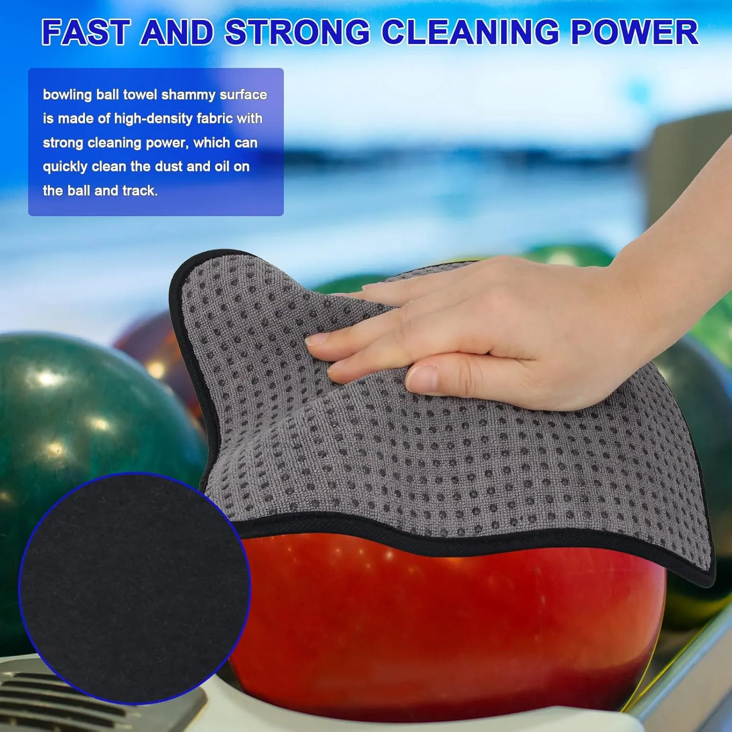 3 Pack Bowling Ball Towels, 10" x 8" Microfiber Bowling Shammy Accessories with Easy-Grip Dots Non-Slip (Black)
