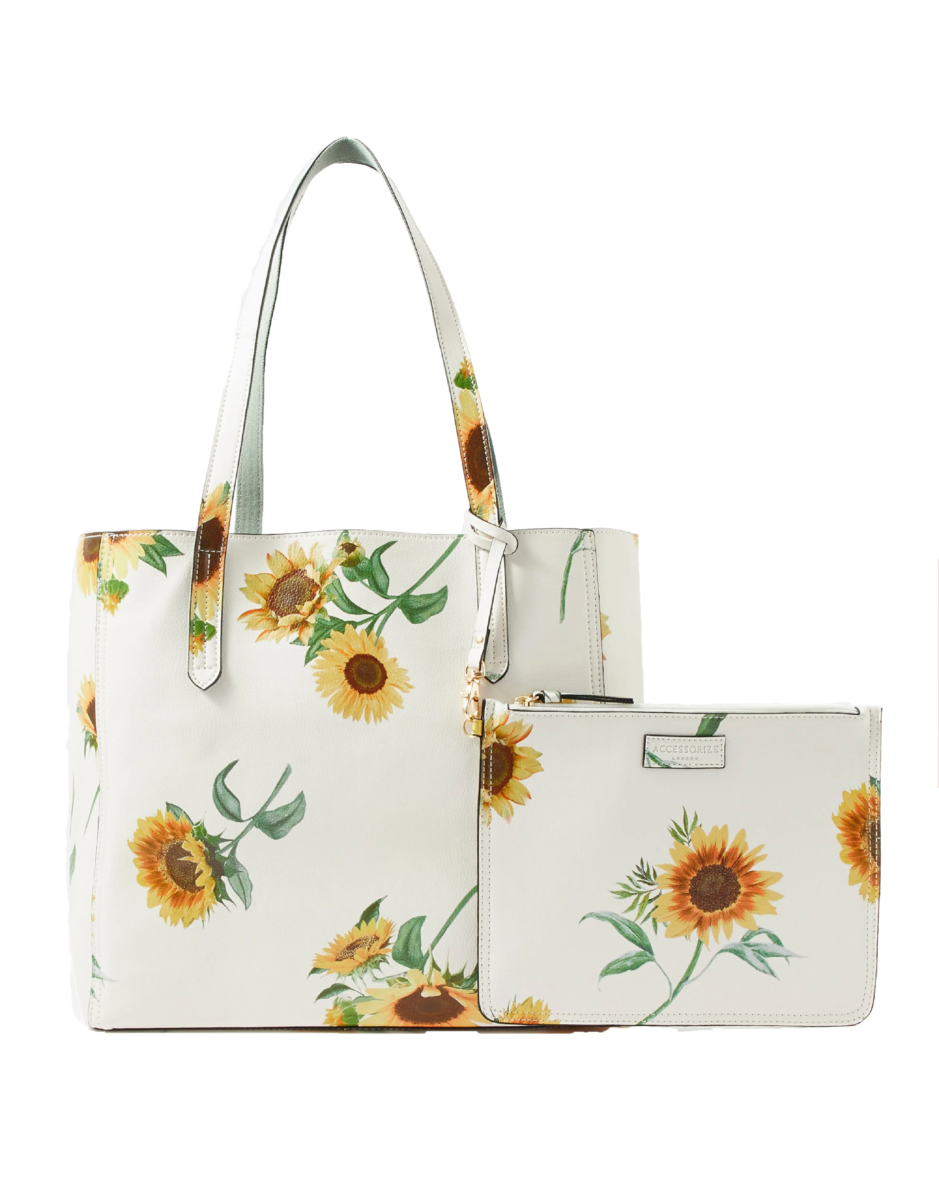 Accessorize London women's Faux Leather Sunflower Print Reversible Tote Bag