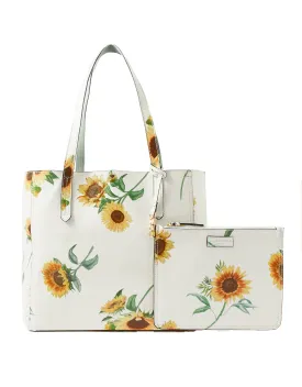 Accessorize London women's Faux Leather Sunflower Print Reversible Tote Bag