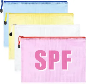 Aileam 4PCS SPF Makeup Bag Clear Zippered SPF Bag Cosmetic Pouch Waterproof Travel Toiletry Organizer for Women Varsity Letter Patch Beach Pool Essentials