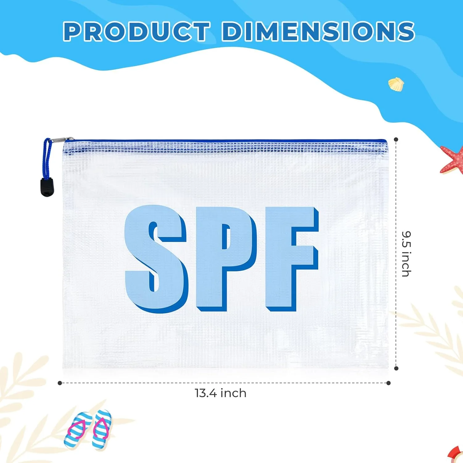 Aileam 4PCS SPF Makeup Bag Clear Zippered SPF Bag Cosmetic Pouch Waterproof Travel Toiletry Organizer for Women Varsity Letter Patch Beach Pool Essentials