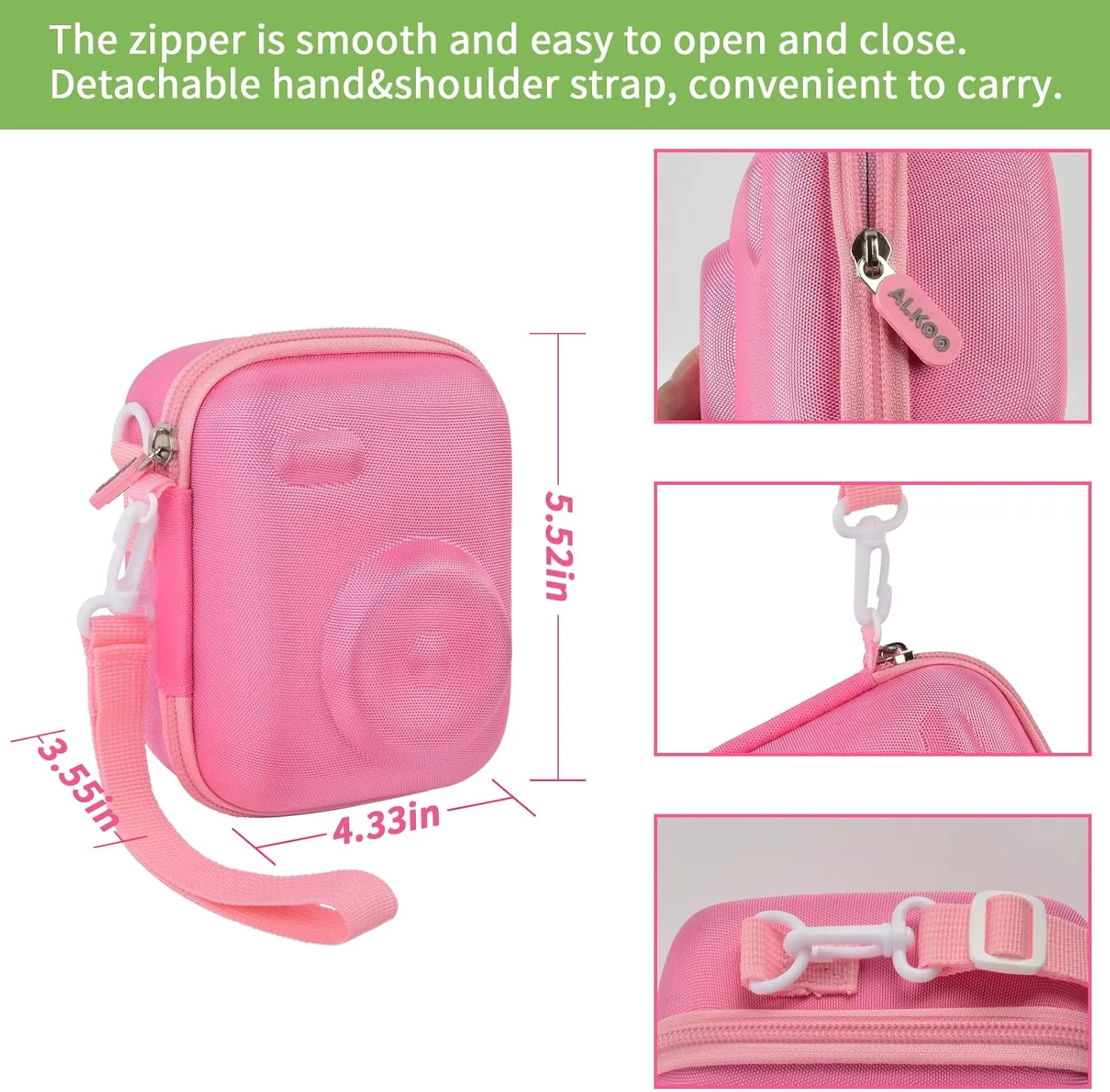 ALKOO Instant Print Camera Case Compatible with Gofunly Camera, Digital Camera Bag for Esoxoffore/for LETSHAHA/for JPVERLY/for Hangrui, Storage for Printer Paper and 32GB SD Card- Pink (Box Only)