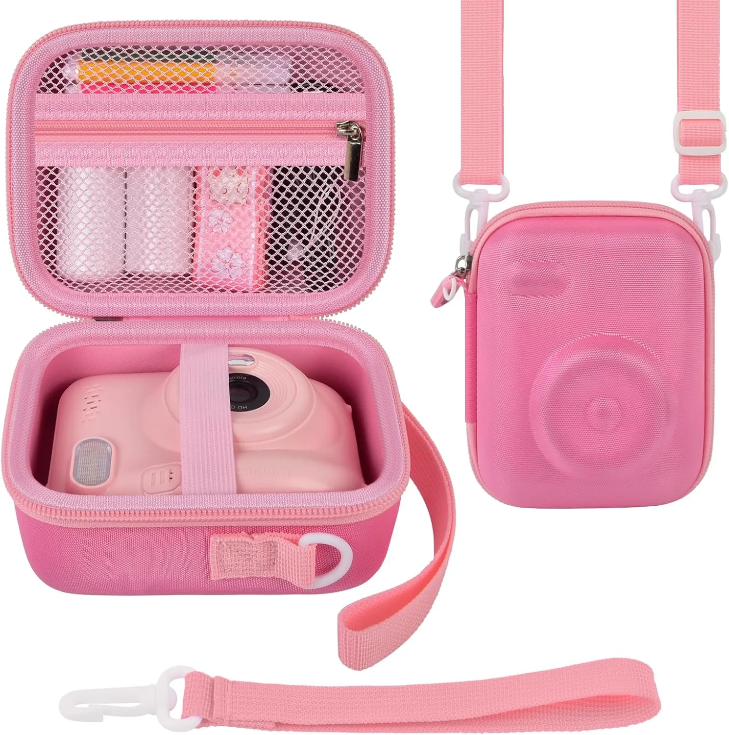 ALKOO Instant Print Camera Case Compatible with Gofunly Camera, Digital Camera Bag for Esoxoffore/for LETSHAHA/for JPVERLY/for Hangrui, Storage for Printer Paper and 32GB SD Card- Pink (Box Only)