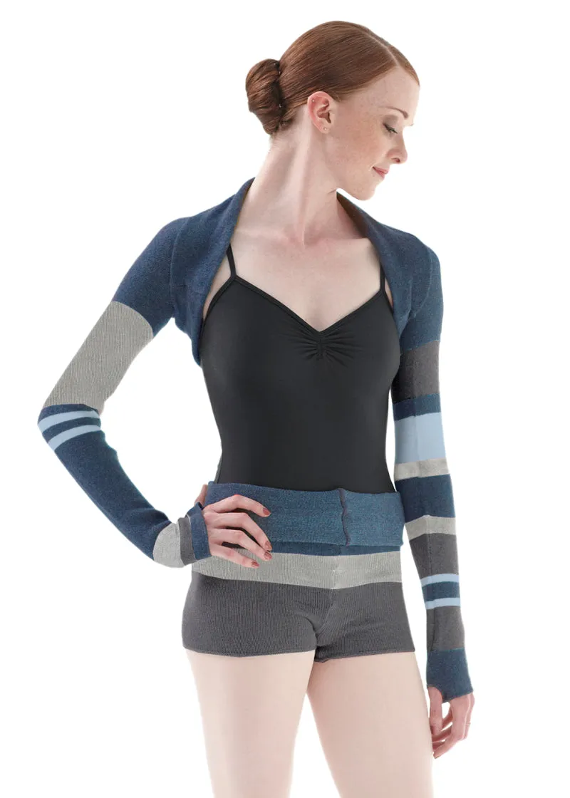 Asymmetrical Stripe Long Sleeve Ballet Shrug (Blue Aqua)