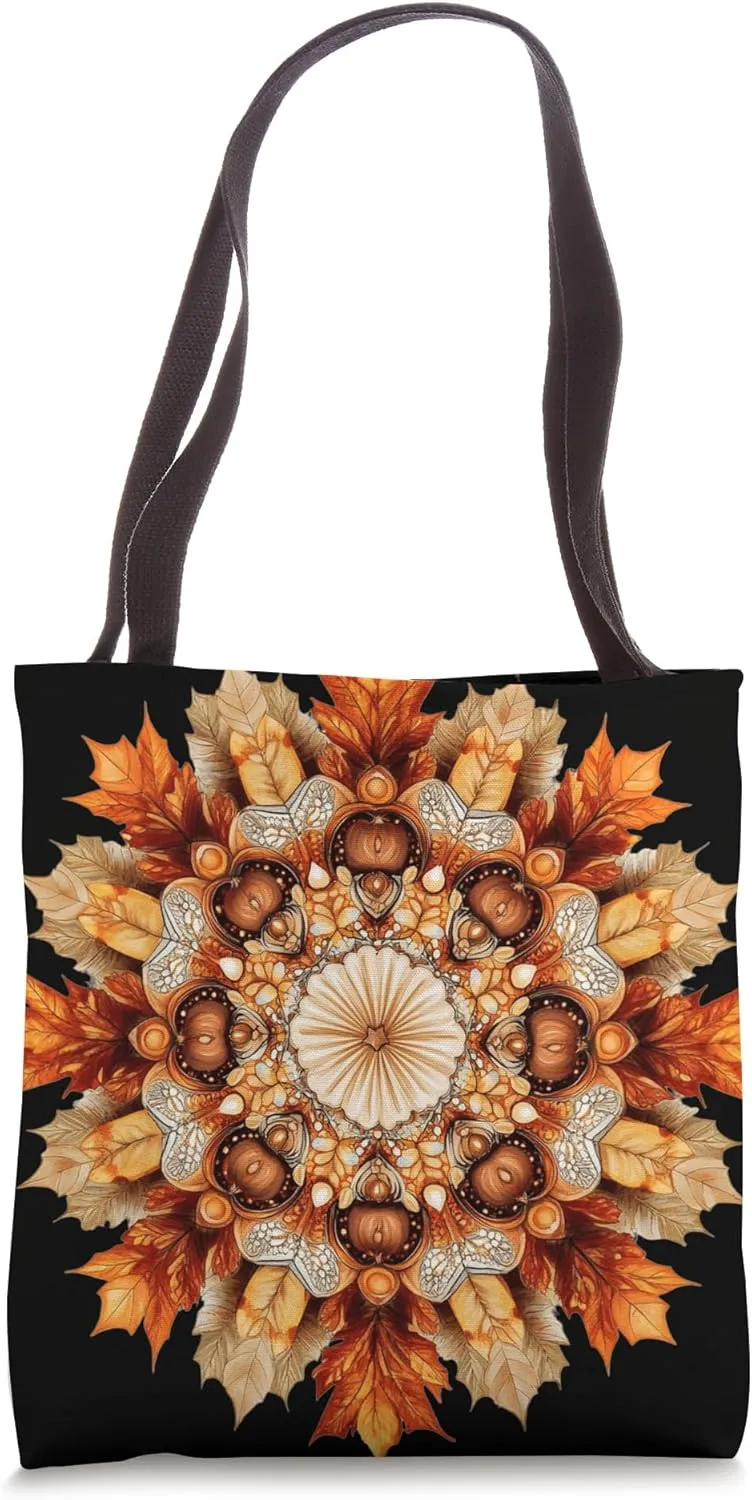 Autumn Mandala with Leaves and Acorns Tote Bag