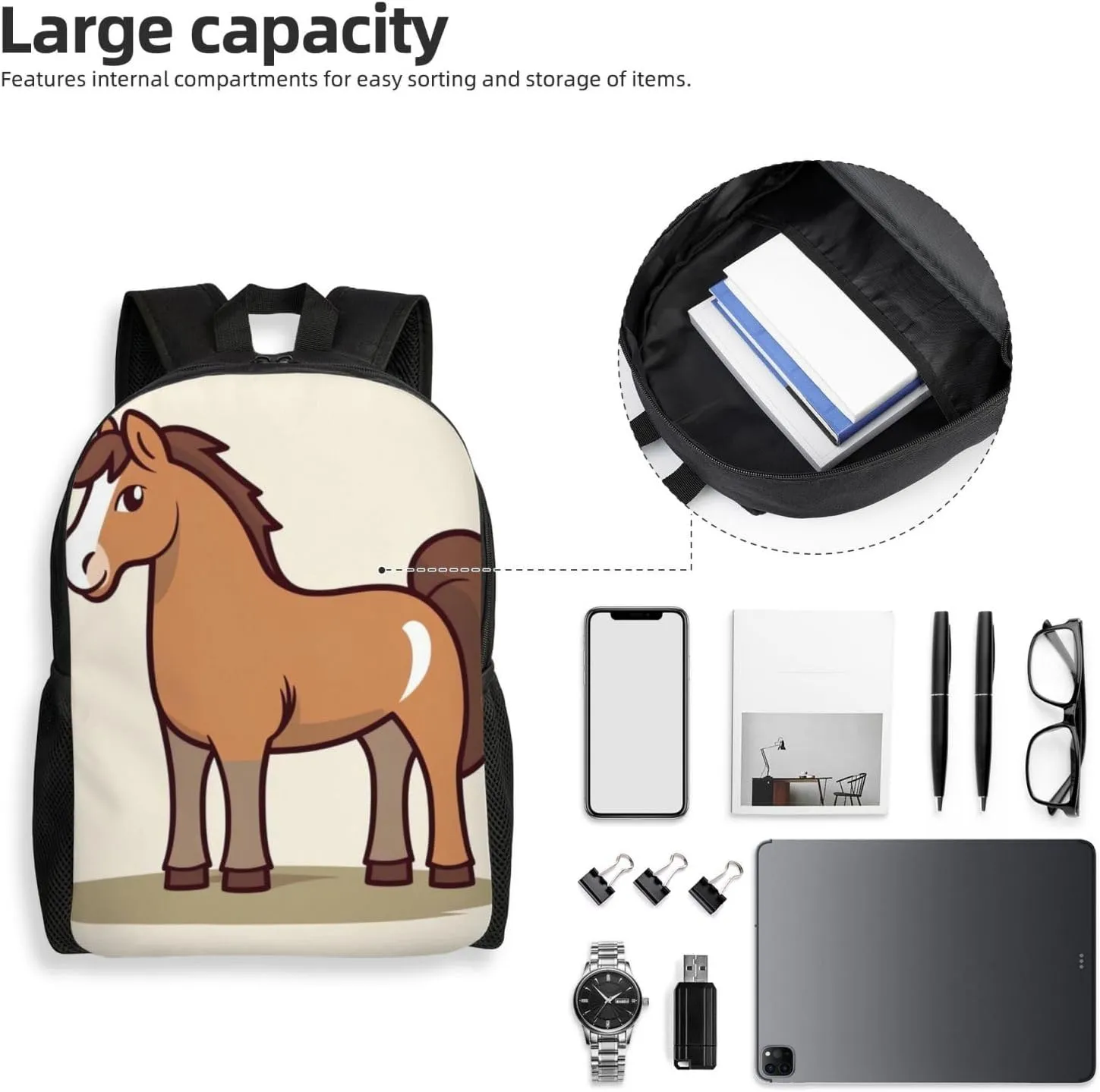 Backpack Travel Laptop Backpack for Men Women Lightweight Rucksack Simple Horse Cartoon Casual Daypack