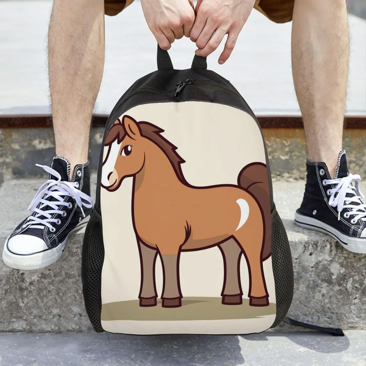 Backpack Travel Laptop Backpack for Men Women Lightweight Rucksack Simple Horse Cartoon Casual Daypack
