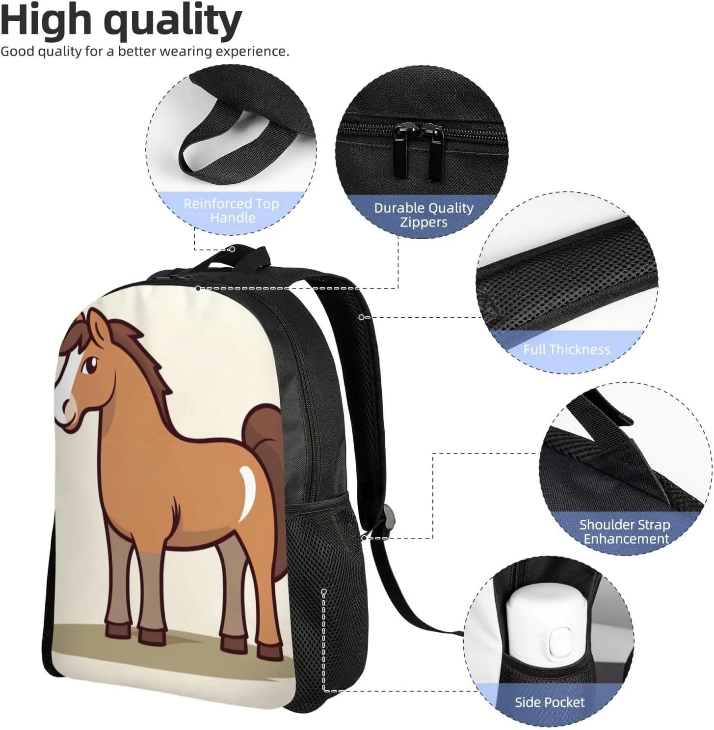 Backpack Travel Laptop Backpack for Men Women Lightweight Rucksack Simple Horse Cartoon Casual Daypack