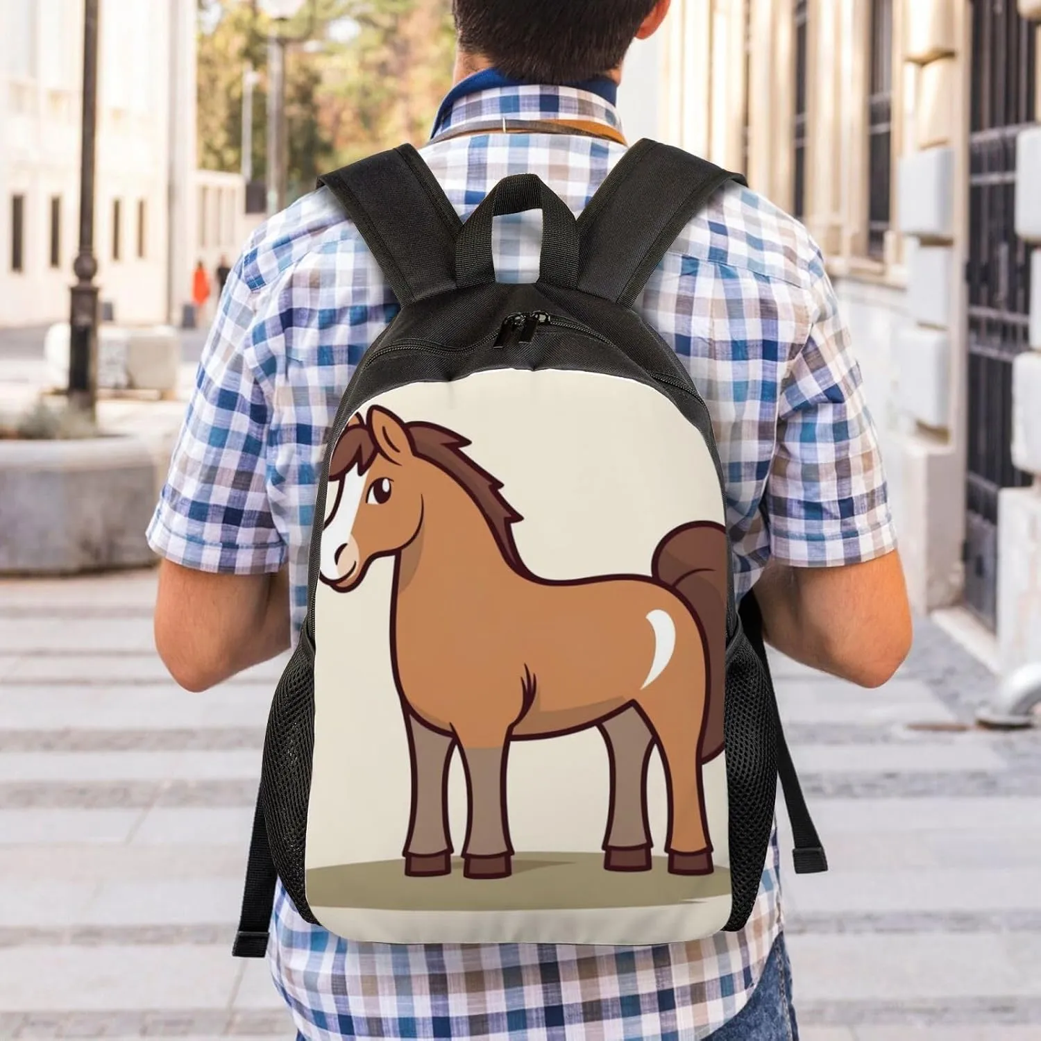 Backpack Travel Laptop Backpack for Men Women Lightweight Rucksack Simple Horse Cartoon Casual Daypack