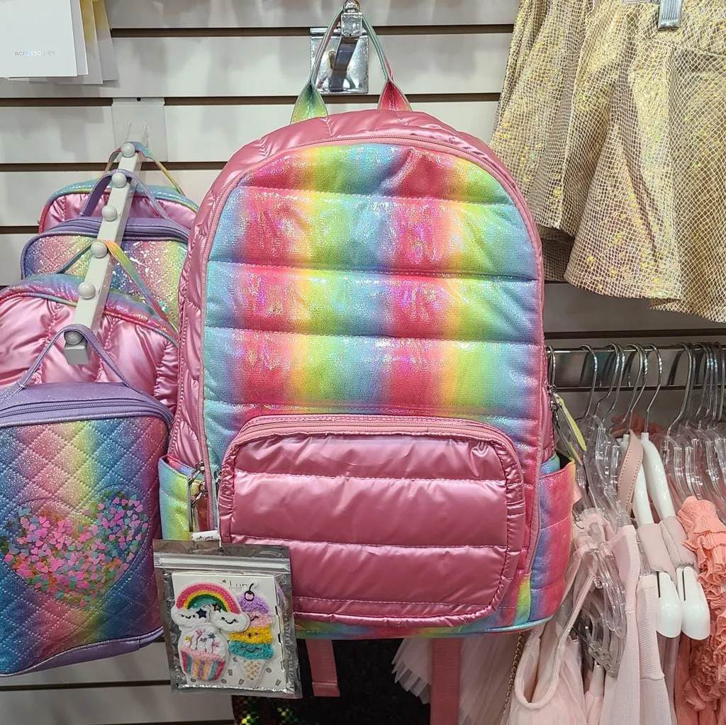 Bari Lynn Puff Stripe Backpack Pink