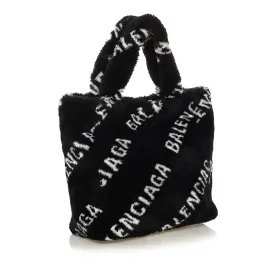 Black Balenciaga Logo Faux Fur Everyday XS Tote Bag