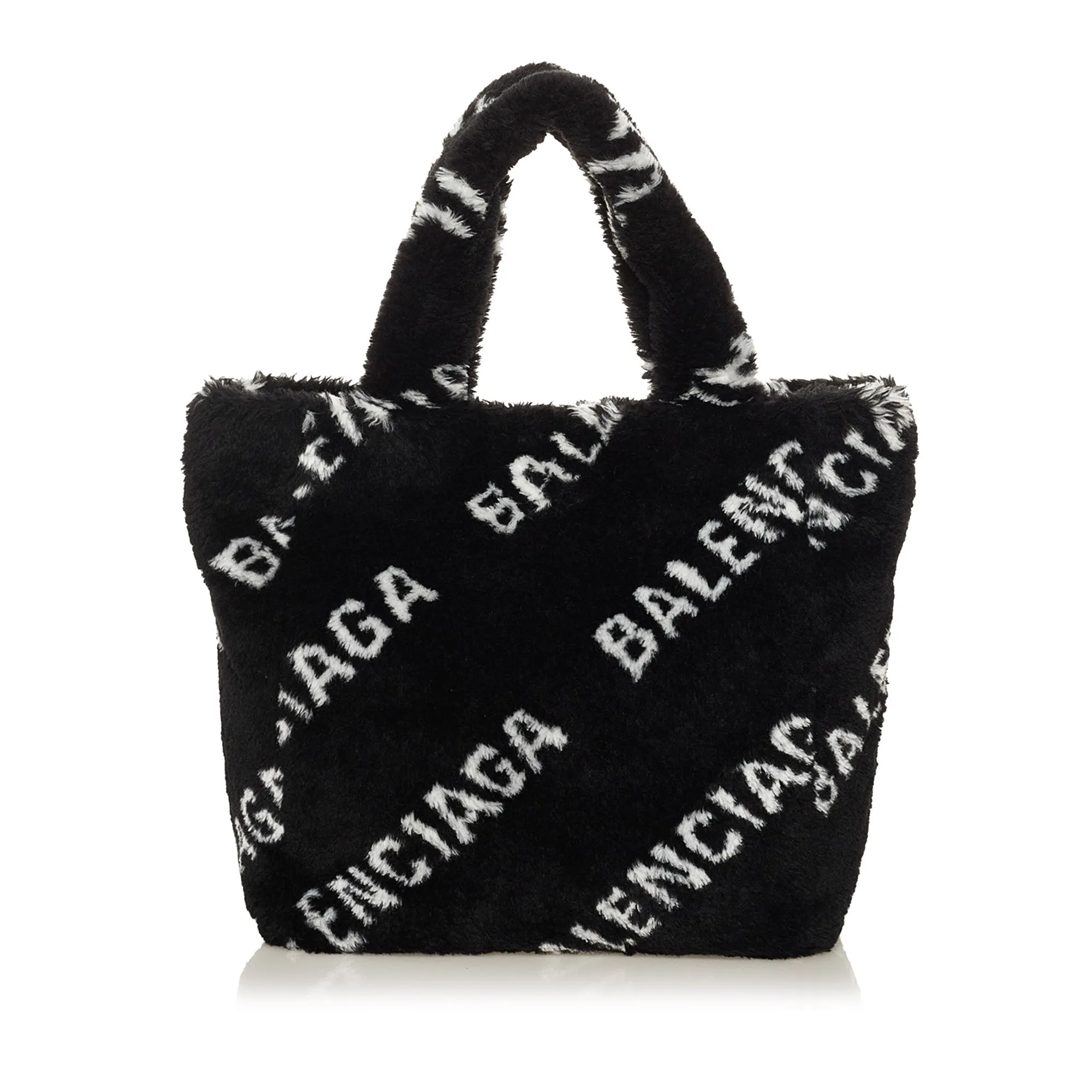 Black Balenciaga Logo Faux Fur Everyday XS Tote Bag