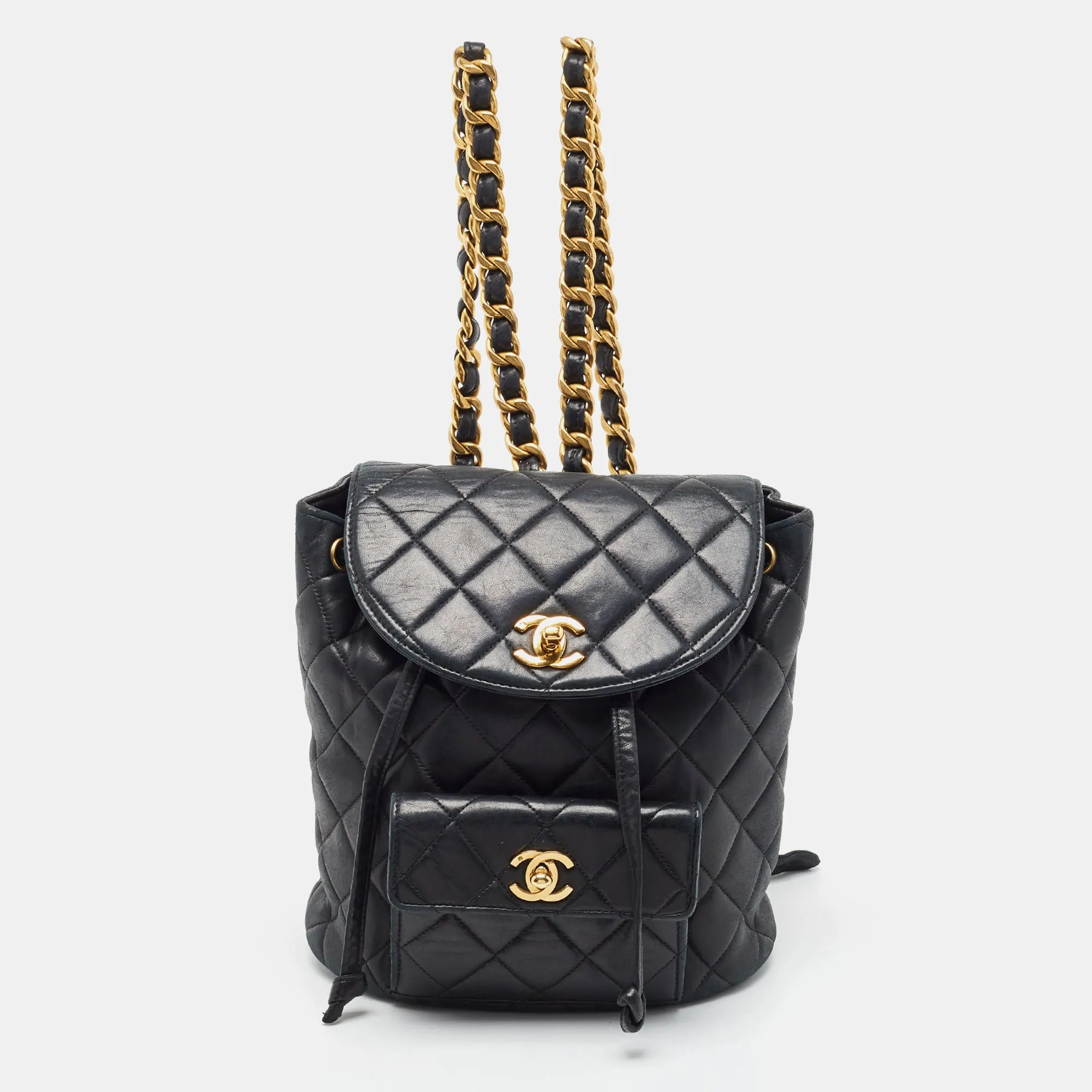 Black Quilted Leather Vintage Duma Backpack