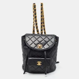 Black Quilted Leather Vintage Duma Backpack