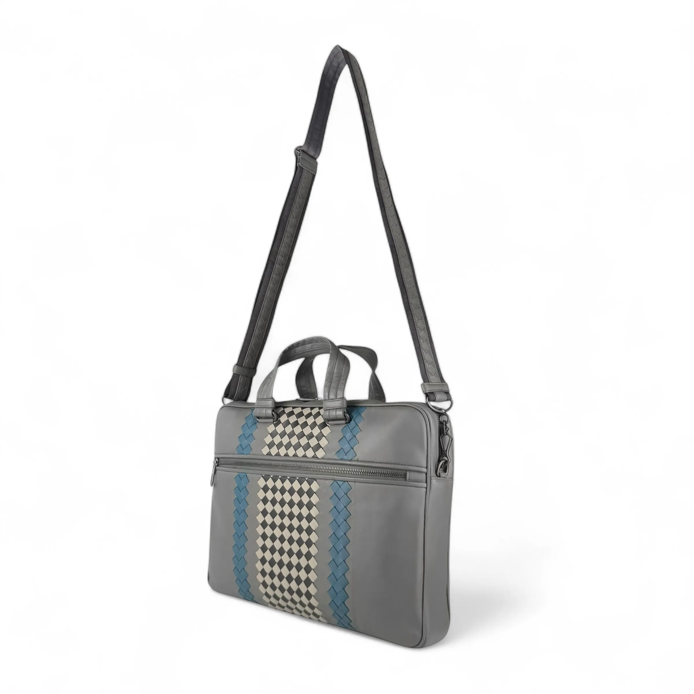 Bottega Veneta Grey Intrecciato Trimmed Leather Briefcase
