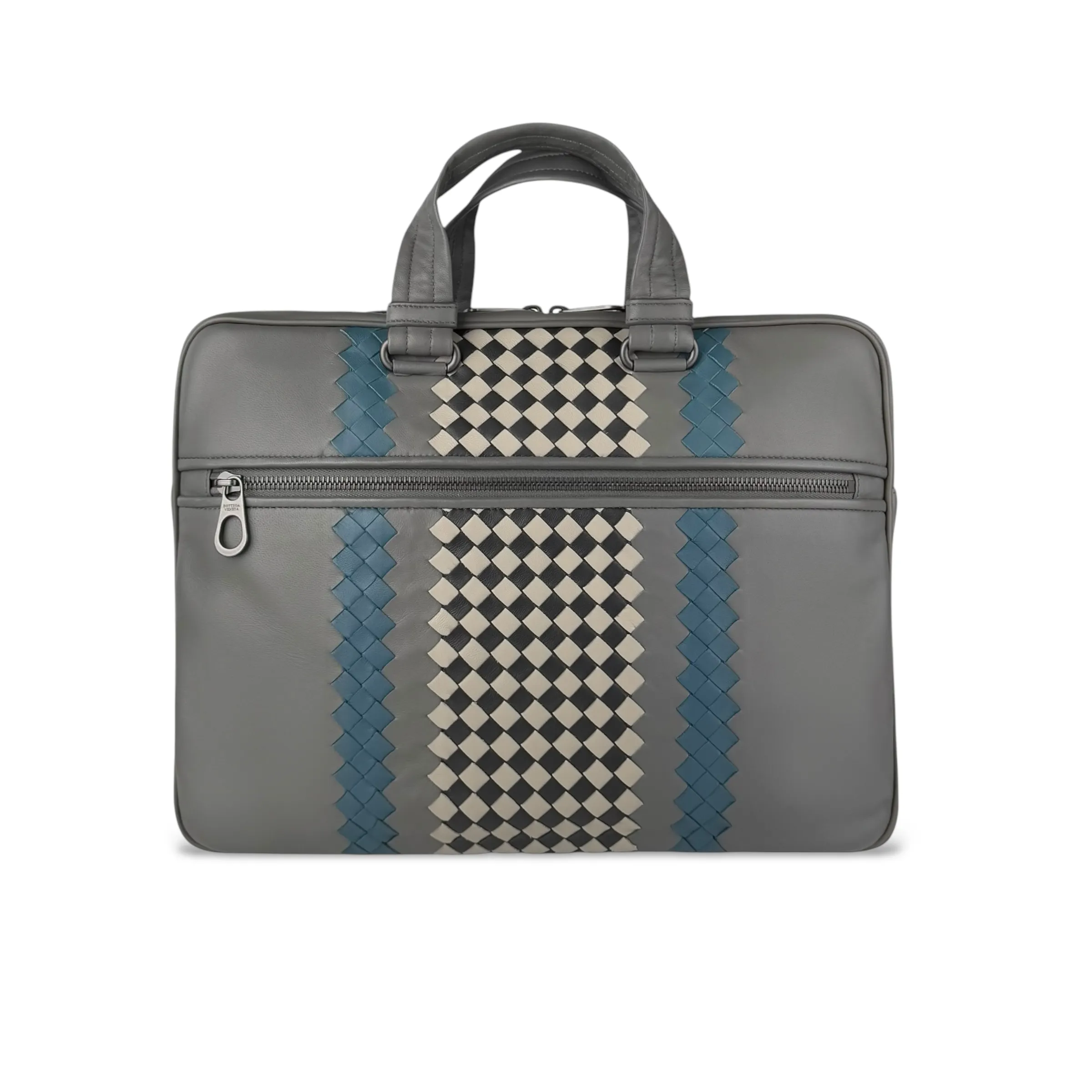 Bottega Veneta Grey Intrecciato Trimmed Leather Briefcase