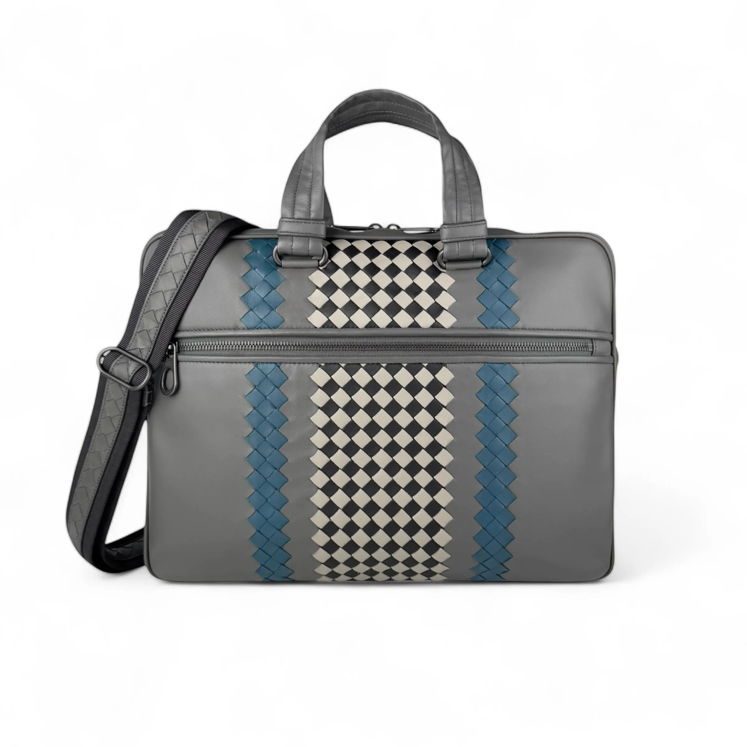 Bottega Veneta Grey Intrecciato Trimmed Leather Briefcase