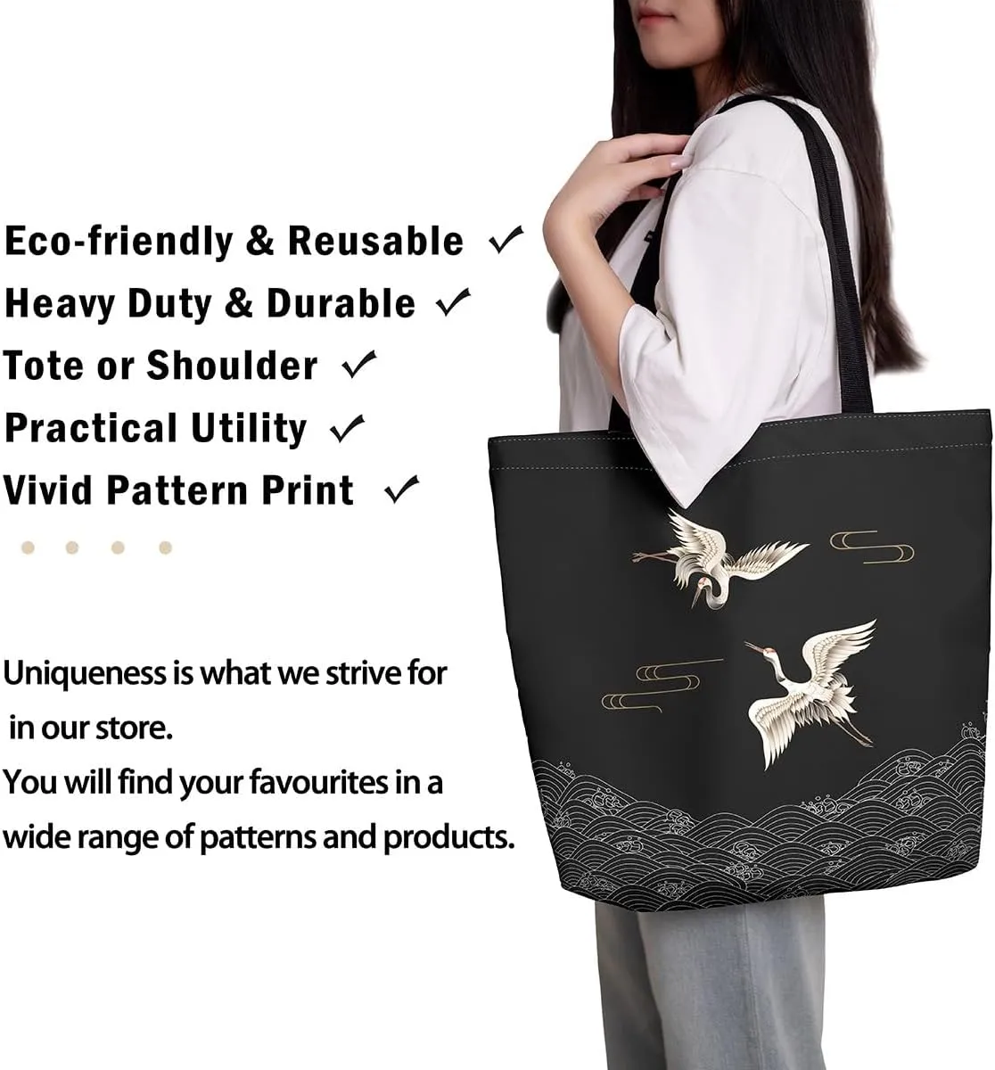 Castle Fairy Eastern Style Canvas Tote Bag 19.7x5.1 Inch Ink Painting Style Aesthetic Tote Bag for Adults Shopping Gym