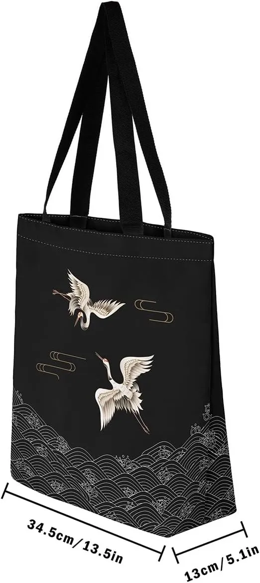 Castle Fairy Eastern Style Canvas Tote Bag 19.7x5.1 Inch Ink Painting Style Aesthetic Tote Bag for Adults Shopping Gym