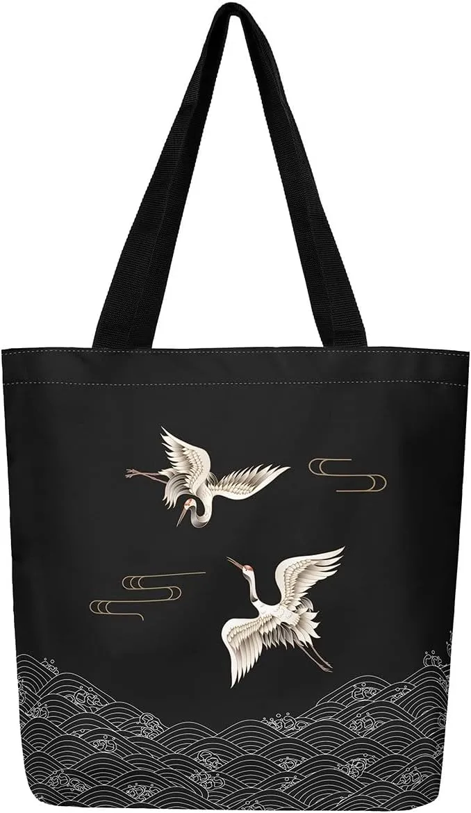 Castle Fairy Eastern Style Canvas Tote Bag 19.7x5.1 Inch Ink Painting Style Aesthetic Tote Bag for Adults Shopping Gym