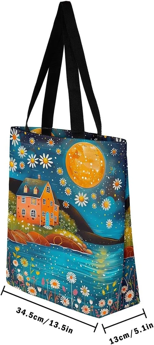 Castle Fairy Western Cowboy Canvas Tote Bag,Sketch Highland Cow Horse Desert Tote Bag