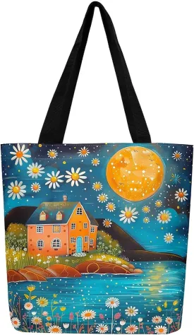 Castle Fairy Western Cowboy Canvas Tote Bag,Sketch Highland Cow Horse Desert Tote Bag