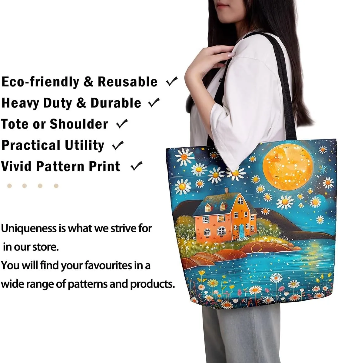 Castle Fairy Western Cowboy Canvas Tote Bag,Sketch Highland Cow Horse Desert Tote Bag