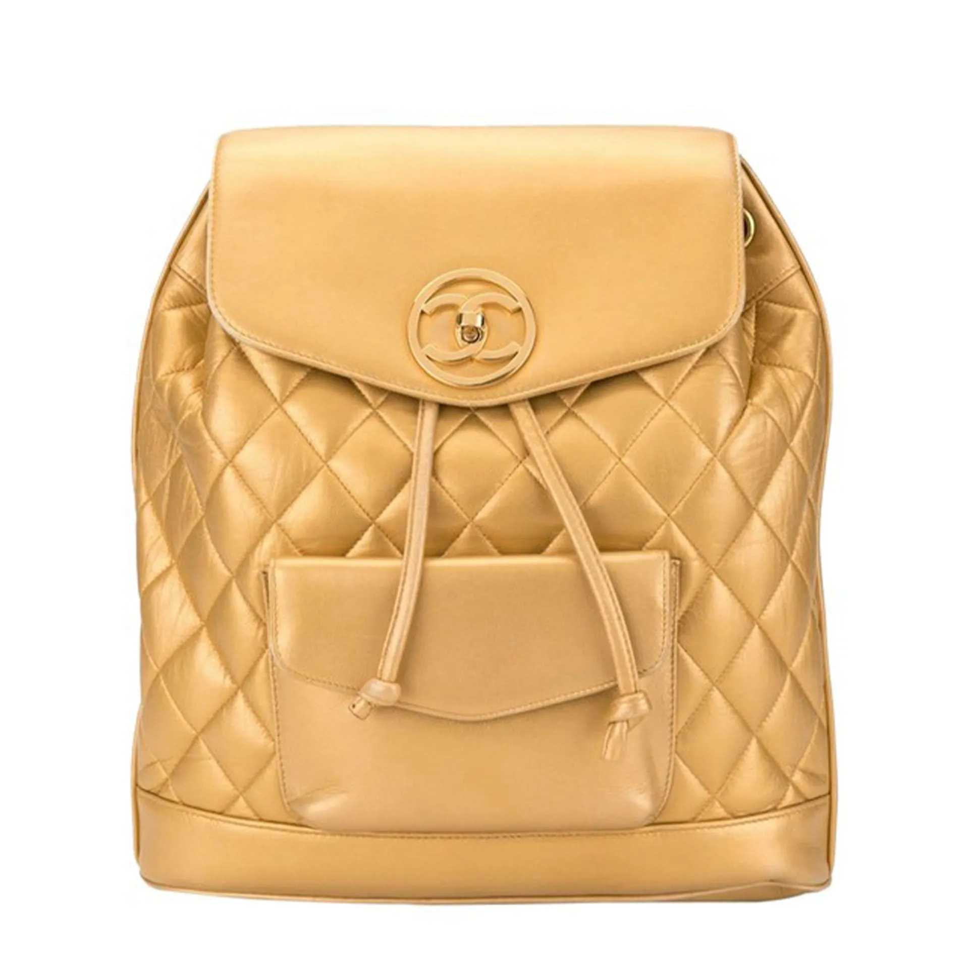 Chanel 1990s Vintage Rucksack Gold Lambskin Leather Backpack