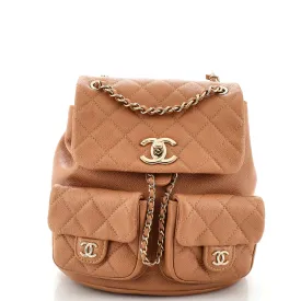 CHANEL Duma Pockets Drawstring Backpack Quilted Caviar Small